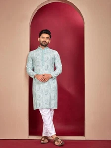 Conjunto Kurta de Algodón para Hombres Pijama Kurta Étnico Indio Kurta Boda Fiesta Paquistaní - Imagen 1 de 10