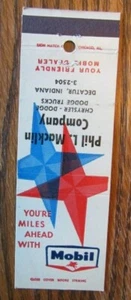 PHIL MACKLIN MOBIL GAS STATION 1960s MATCHBOOK MATCHCOVER: DECATUR, INDIANA -E15 - Picture 1 of 2