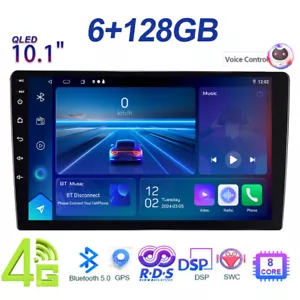 6+128G 2DIN 10'' Car Radio Stereo Apple Carplay Android Auto DSP QLED 4G Lte+Cam - Picture 1 of 23