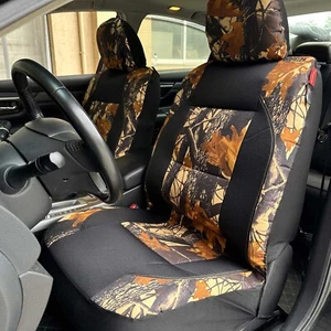 Front Fallen Leaves Camo w/t Black Canvas Car Seat Covers For Toyota Hilux - Picture 1 of 6