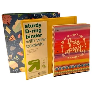 Set Of 2 Binders Greeneroom And Up&Up 1" D Ring With Free Spirit Notebook Schoo - Picture 1 of 9