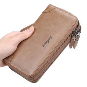 Herren Lange Leder Geldbörse Reißverschluss Groß Handy Halter Tasche Business Clutch Handtasche - Bild 1 von 26