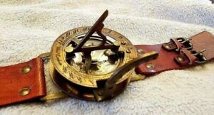 Vintage Old style WWII Military Wrist Watch Brass Round Sundial Compass Gift.