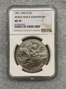 1991-1995 D World War II Anniversary Commemorative Silver Dollar NGC MS70 - Picture 1 of 2