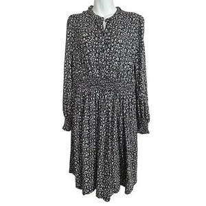 Boden Dress Women’s Sz 14L Green Black Floral Midi Smocked Waist V-Neck Long - Picture 1 of 8