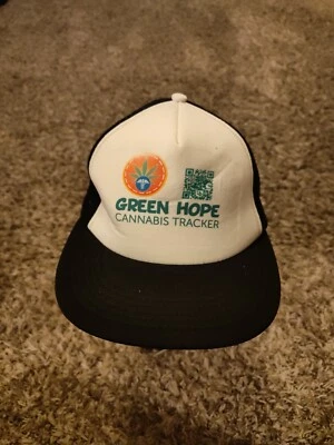 Green Hope Cannabis Tracker Trucker hat Adult Mens Black White Snap Back Cap - Image 1 of 4