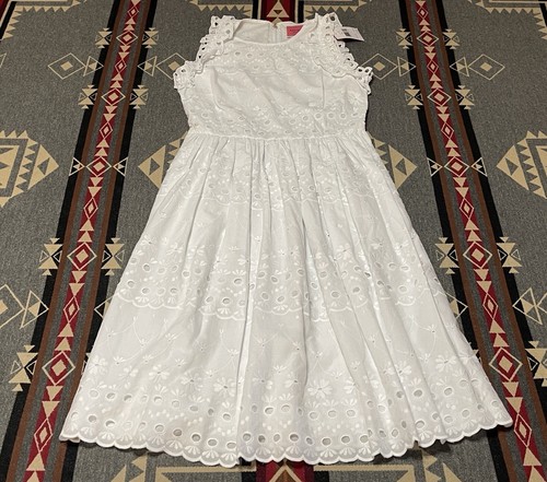 Abito smanicato Kate Spade bianco con occhielli aderente e svasato taglia 2 nuovo con etichetta BR