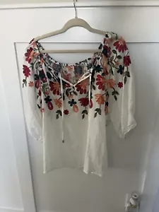 Kindred Womens Plus Size 1X Blouse Top Floral Embroidered Boho Cottagecore NWT - Picture 1 of 7