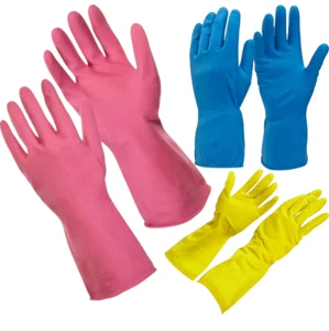 Household Rubber Gloves Medium Long cuff Sleeve Washing Up Kitchen Cleaning - Picture 1 of 4