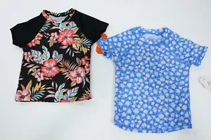 Girls Wonder Nation Lot 2 Blue Black Floral Rashguard Swim T-Shirts Sz S 6/6X - Picture 1 of 4