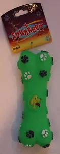 Spunkeez Vinyl Bone 6" verde cigolante cane cucciolo animale domestico gioco giocattolo carino - Foto 1 di 2