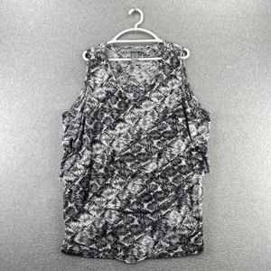 Top Catherines 3X 26/28 Negro Blanco Estampado Hoja Sin Mangas Cuello en V Mezcla Rayón - Imagen 1 de 6