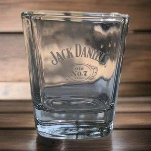 Jack Daniel's alte Nr. 7 Marken Quadrat Glas Whisky Becher Geätzt Signatur - Bild 1 von 2