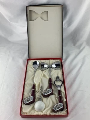 Bartenders Tools 4 Piece Cocktail Mixology Set Golf Theme Bar Ware Man Cave VTG - Image 1 of 4