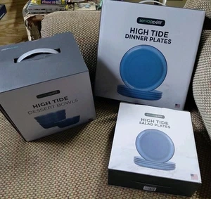 Dinner Plate Salad Plate & Bowls High Tide Servappetit Blue Glass Serving For 4 - Picture 1 of 7