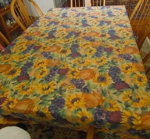 Vintage Fall Autumn Tablecloth Sunflowers, Corn, Pumpkins 60 x 100 Rectangle - Picture 1 of 3