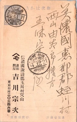 JAPAN VINTAGE POSTAL ILLUSTRATED STATIONERY POSTCARD ADDR & POSTMARK - Image 1 of 2