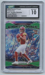 2024 Prizm Jayden Daniels Fireworks RC Green Wave #24 Commanders CGC 10 PSA - Picture 1 of 2