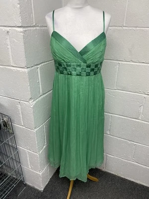 Kookaï Green Lattice Panel Sleeveless Silk Knee Length Dress Size 44(UK16) PB - Image 1 of 4