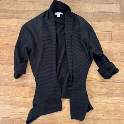 Cárdigan New York & Co negro mezcla lino manga 1/2 envuelto cinturón talla pequeña b46 Foto 1 de 4