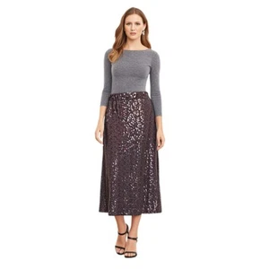 Mossimo Gray & Rose Gold Brown Sequin Midi A-line Skirt Size XS - Picture 1 of 11