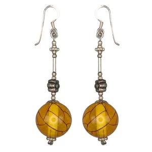 Ambra Baltica & Argento .925 Pendenti Gancio Orecchini Fiore Perlina Donna - Foto 1 di 1