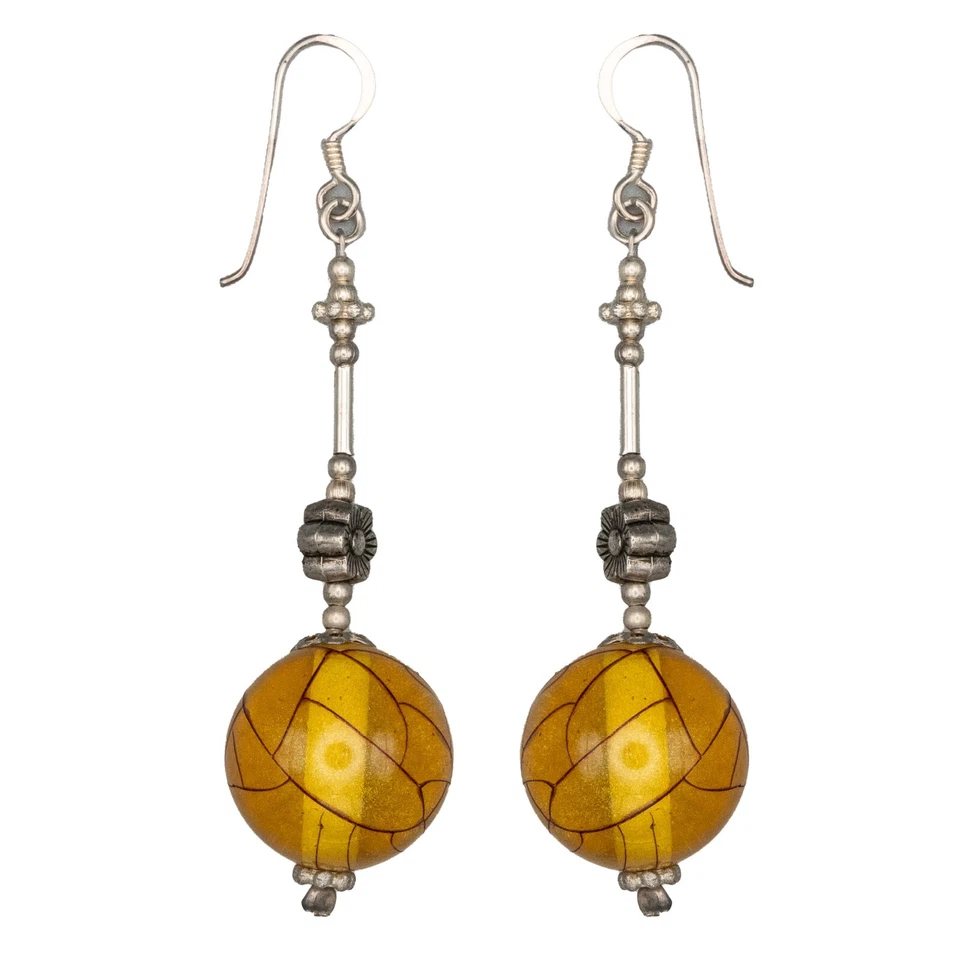 Ambra Baltica & Argento .925 Pendenti Gancio Orecchini Fiore Perlina Donna - Immagine 1 di 1