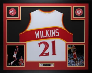 Dominique Wilkins Autographed & Framed White Hawks Jersey JSA Certified - Picture 1 of 5