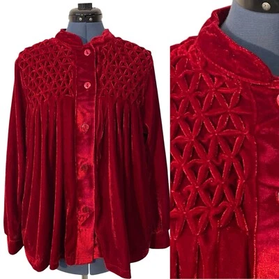 Only Necessities Mujer Terciopelo Rojo Calado Top Manga Globo Salón Acogedor L NUEVO Foto 1 de 4