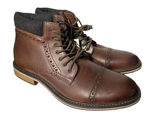 MEN'S EXPRESS LEATHER CASUAL DRESS CAP TOE OXFORD BROWN BOOTS SIZE 9 New - Picture 1 of 11