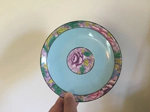 Art Deco Shelley China Saucer Dish Plate Bowl Flowers Turquoise Porcelain - Picture 1 of 10