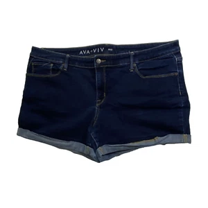 Ava & Viv Womans Midi Denim Shorts Power Stretch  Plus Size 20W Blue Dark Wash - Picture 1 of 7