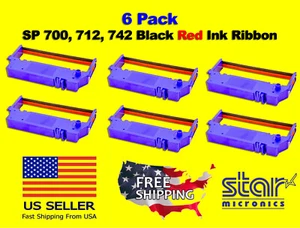 6 PACK - STAR SP-700 BLACK / RED Printer Ribbon Ink RC700BR, SP700, 712, 742 - Picture 1 of 5