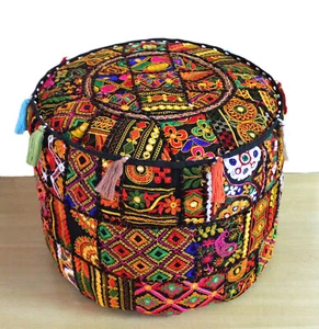 Indian Vintage Ottoman Pouf Cover Patchwork Handmade Pouf Stool Home Decorative - Picture 1 of 3