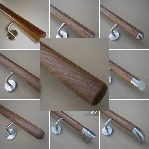 TIBU Ami. Nussbaum Handlauf mit Halter Ø42mm & verschied. Enden Treppe Geländer Griff