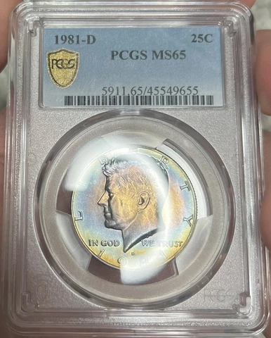 1981-D PCGS MS65 Kennedy Half Dollar 50c - Colorful Rainbow Toned Cover