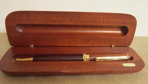 Wood Turned Gold Accent Twist Ballpoint Pen with Wooden Case ~ Handcrafted - Picture 1 of 8