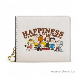 COACH x PEANUTS Snap Wallet CBN36 Snoopy Friends Chalk Multi Pebble Leather Neu - Bild 1 von 5