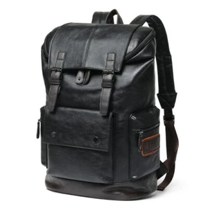 Mens Leather Backpack Travel Laptop Bag School waterproof Business Shoulder Bags - Picture 1 of 9