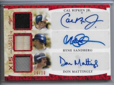 2022 LEAF RYNE SANDBERG RIPKEN MATTINGLY BOGGS YOUNT MOLITOR JERSEY AUTO #D10/10 - Image 1 of 2
