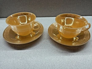 Vtg Anchor Hocking Fire King Ware tea cup & saucer set In Peach Luster - Picture 1 of 7