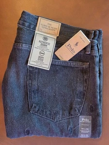 Polo Ralph Lauren neu Etikett verblasst dunkelschwarz Pony Varick schmale Knöpfe Herren 34 x 32 - Bild 1 von 13