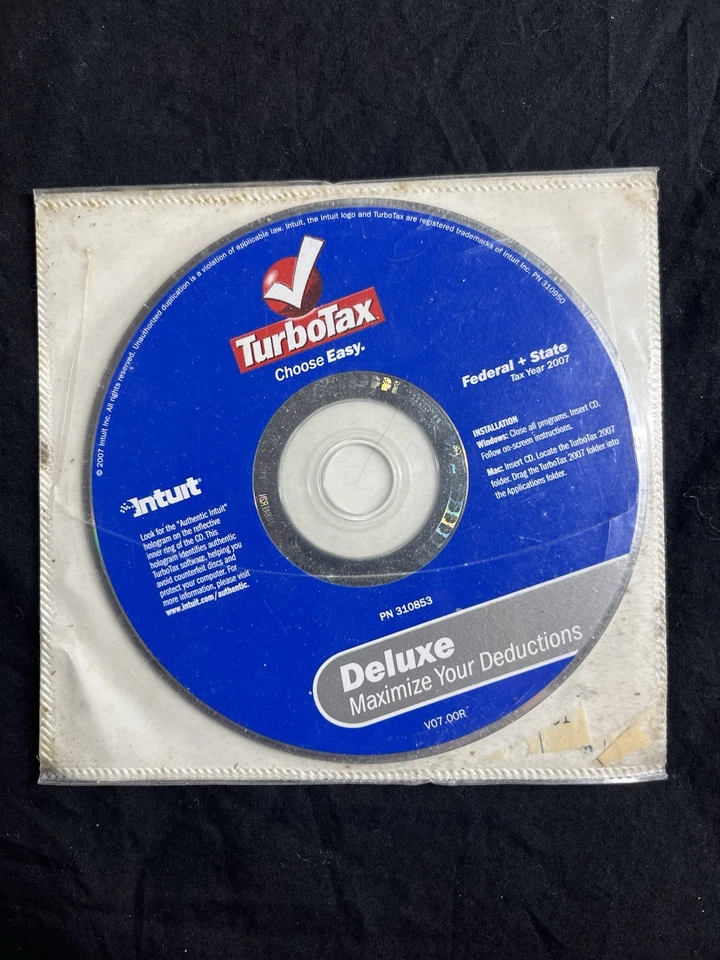 2007 TurboTax Deluxe Federal + State Maximize Deductions CD Disc Only Back Taxes - Image 1 of 2