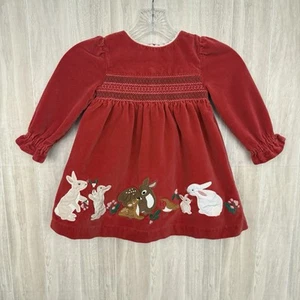 Mini Boden Dress 2-3Y Velvet Red Embroidered Long Sleeve Cotton Holiday - Picture 1 of 13