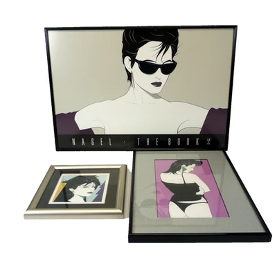 Patrick NAGEL 1980 De Colección Glam Art Deco PÓSTERS ENMARCADOS MATE LOTE DE 3 El LIBRO Foto 1 de 4