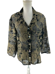 Cut Loose Womens XL Mother of Pearl Semi Sheer Floral Blouse Thin Jacket Artsy - Picture 1 of 10