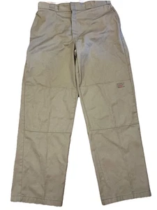 Vtg Dickies Double Knee Pants Mens 34x34 Khaki Tan Loose Baggy Wide Skater Work - Picture 1 of 6