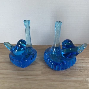 Vtg Blue Bird of Happiness w/ Bud Vase Glass Figurine Terra Studio Both Signed - Picture 1 of 9