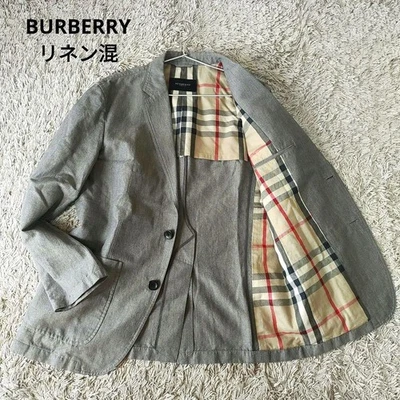 Chaqueta a medida Burberry de mezcla de lino gris a cuadros Foto 1 de 4