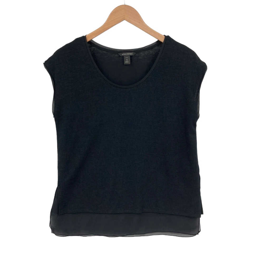 Blusa Top Banana Republic Mujer Petite PXS Negra Modal Sin Mangas Cuello Redondo Foto 1 de 4